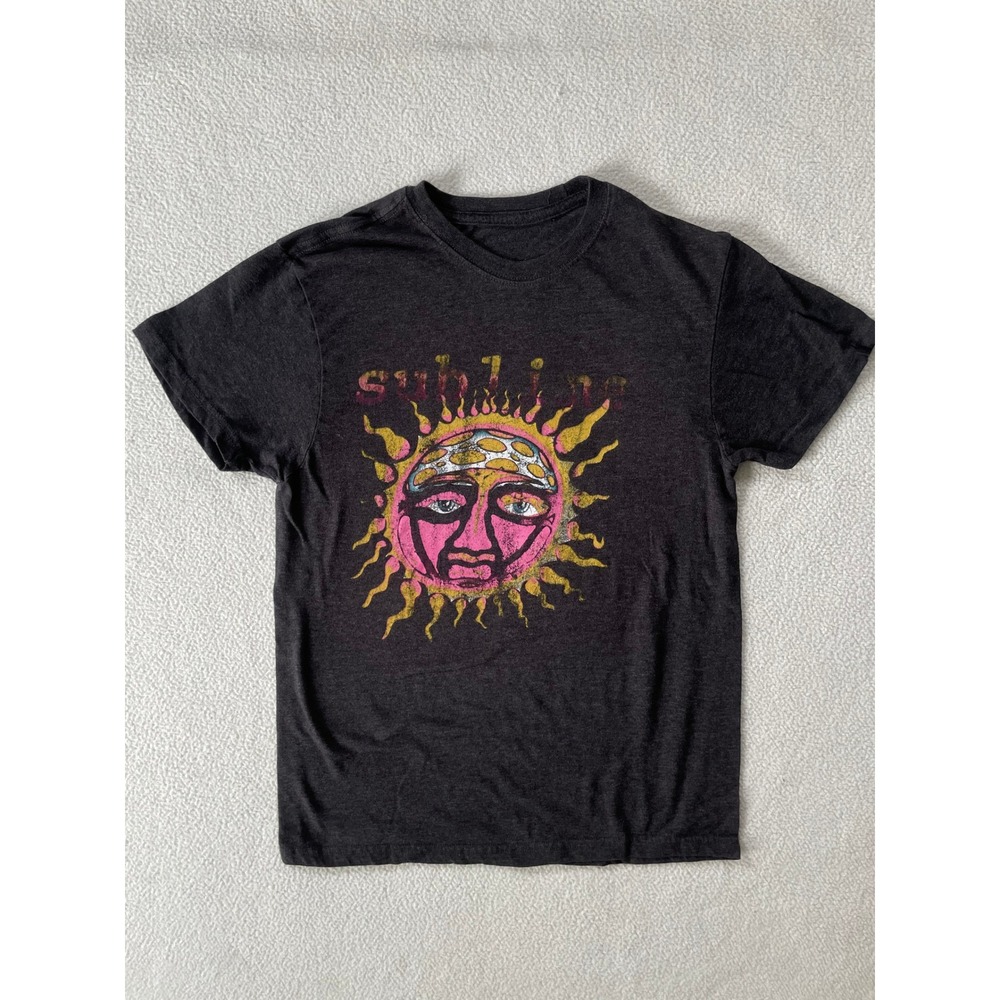 Sublime Mens Small T-Shirt Charcoal Heather Grey Distressed Sun Graphic Rock Tee